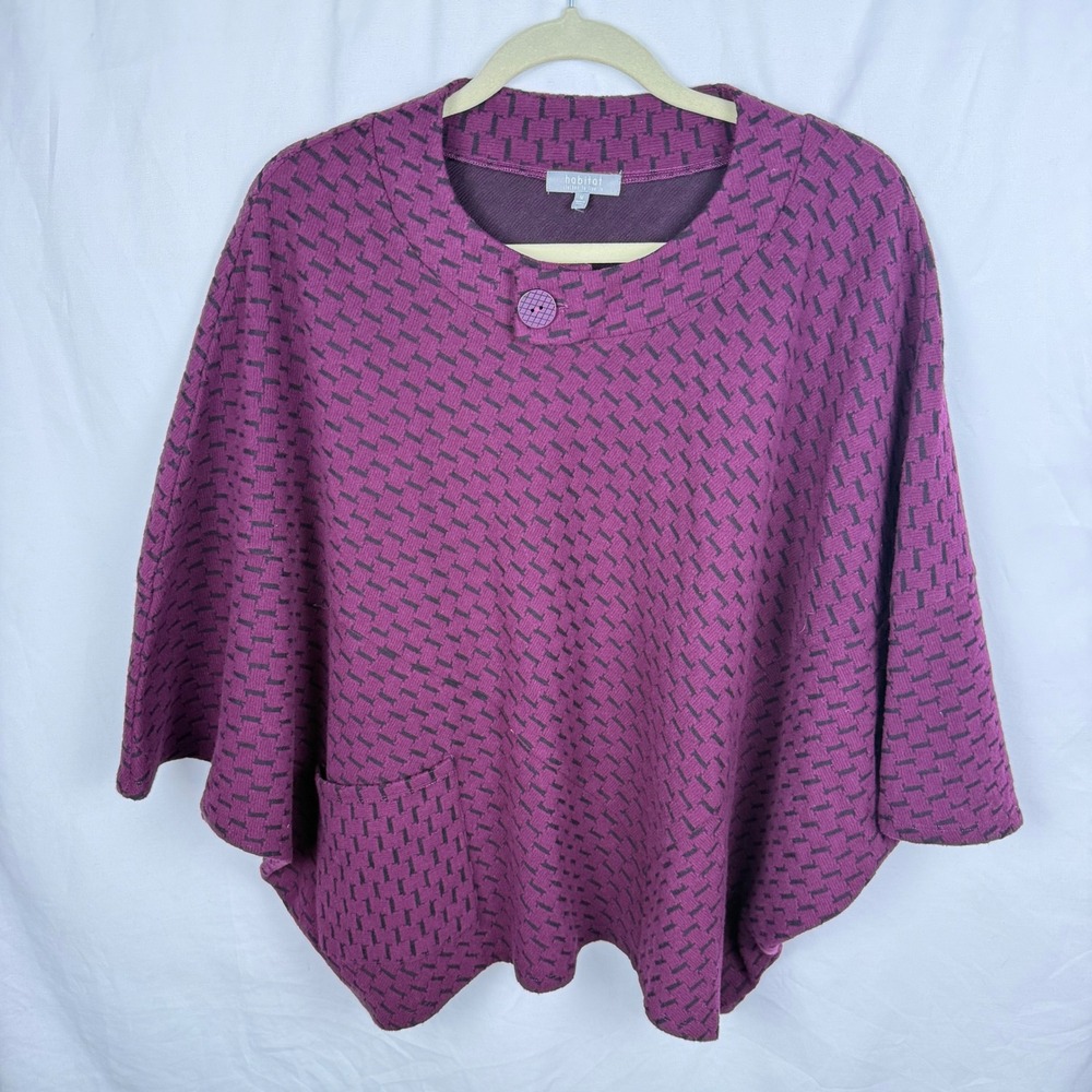 Habitat Purple Printed Dolman Sleeve Pullover Sweater Pocket Lagenlook Medium